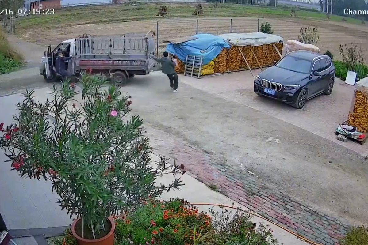 Bránil své BMW i s dítětem v náruči. Číňan zastavoval malý náklaďák jednou rukou