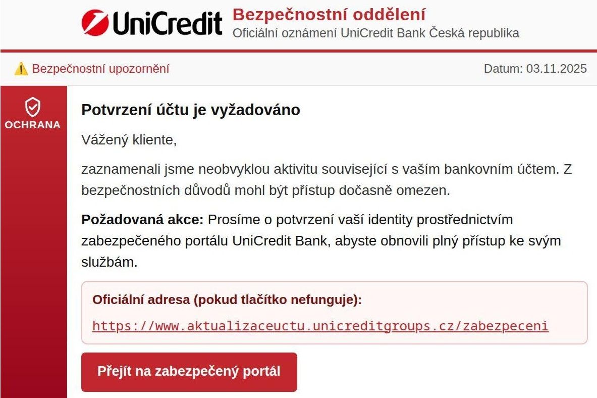 „Zaznamenali jsme neobvyklou aktivitu.“ Nová vlna phishingových zpráv cílí na Čechy