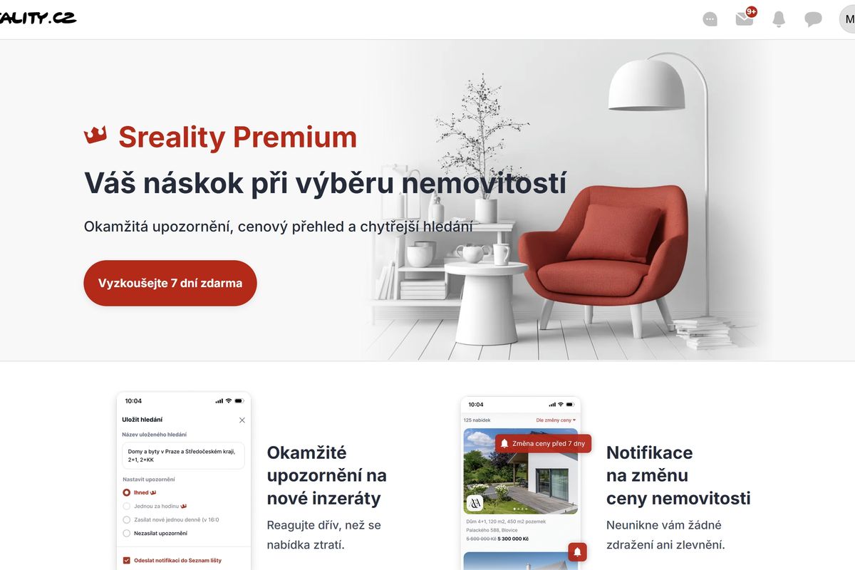 Sreality.cz mají nově prémiovou verzi. Nabízí hromadu vychytávek