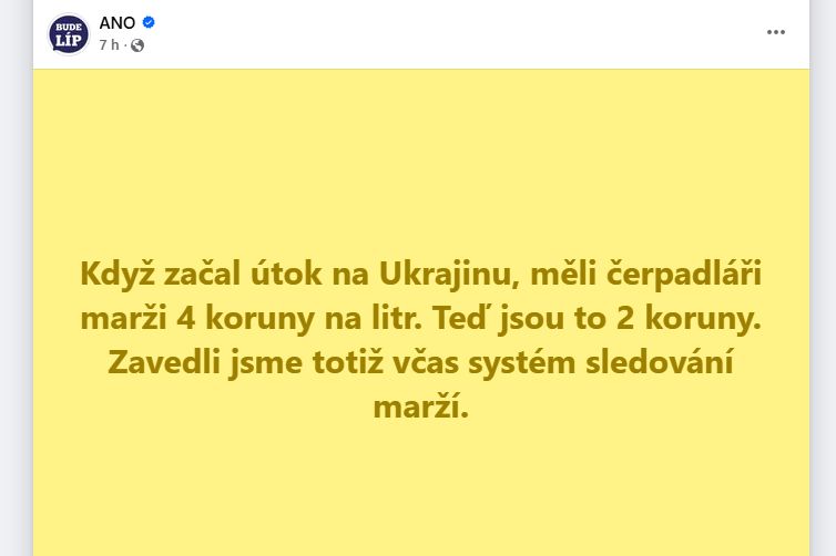 Babiš hřímá o nehorázných maržích pumpařů, ještě dopoledne se ANO chlubilo, jak to má pod kontrolou