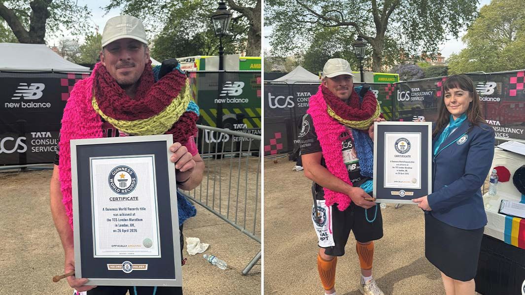 Maratonec při běhu upletl šálu odpovídající výšce žirafy