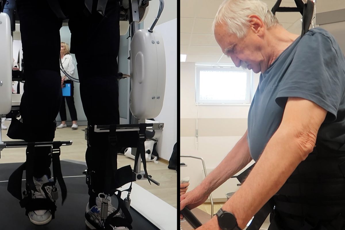 Po pláži i Měsíci. Pacienty po mrtvici učí v Plzni znovu chodit rehabilitační robot