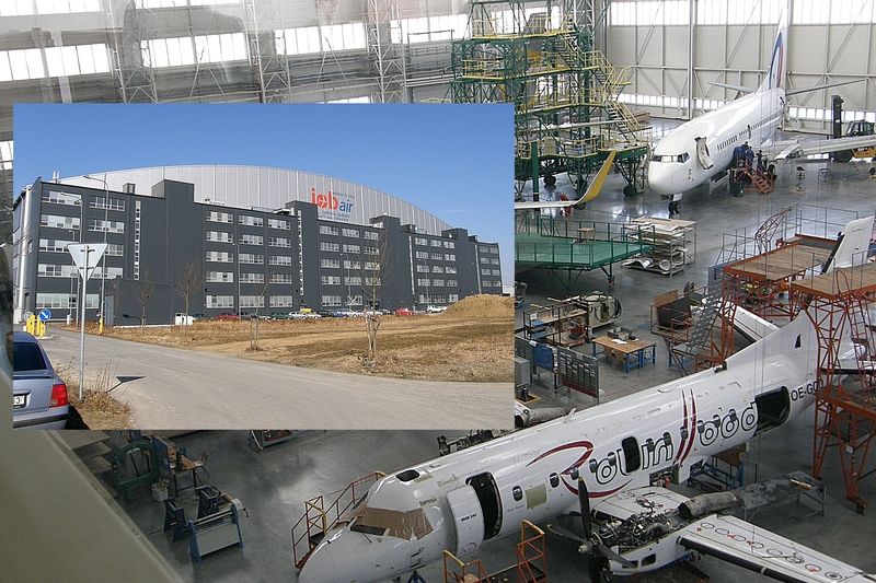Hangár JOB AIR Technik a.s. Mohutná hala , která je schoná
vstřebat až šest letadel.
