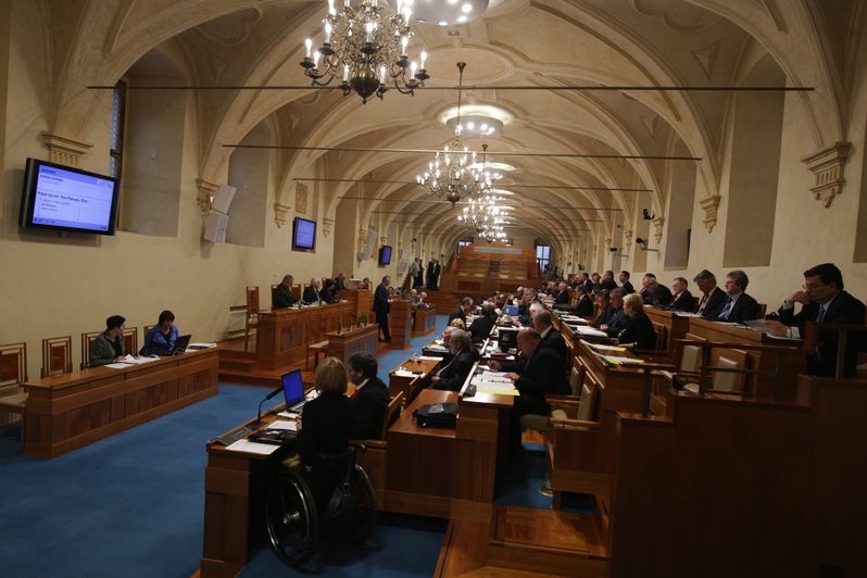 Jednací místnost Senátu před hlasováním o Lisabonské smlouvě
