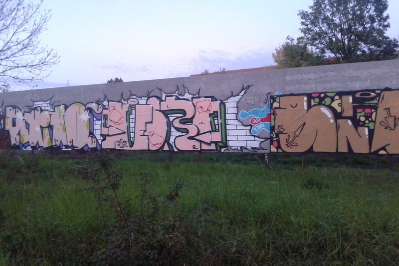Legální stěna pro graffiti v Mikulově u hlavního tahu Brno-Vídeň