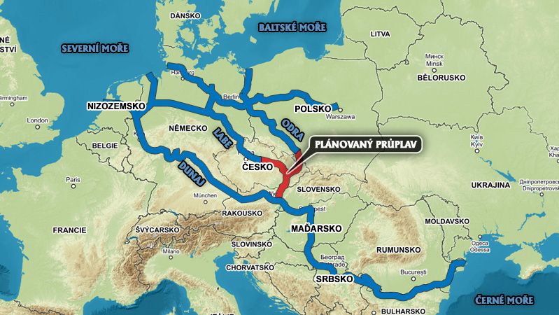Návrh vedení kanálu Dunaj-Odra-Labe 