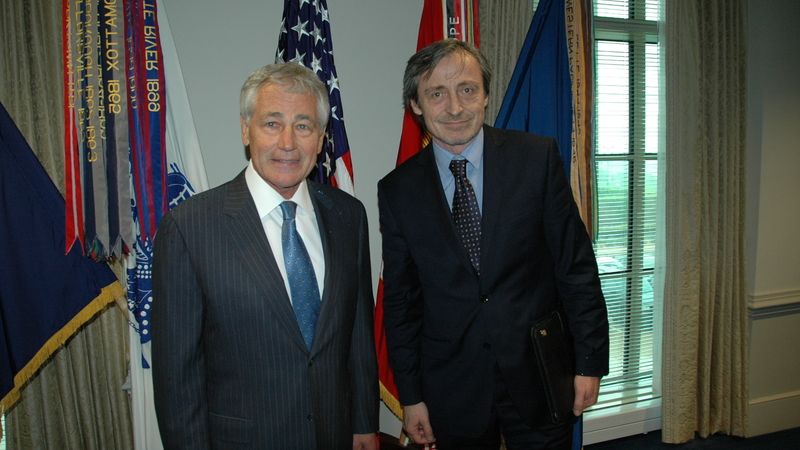 Americký ministr obrany Chuck Hagel se svým českým protějškem Martinem Stropnickým