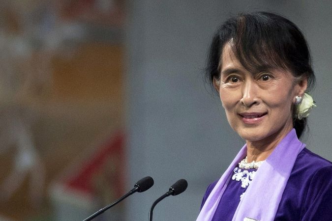 Nositelka Nobelovy ceny míru Su Ťij při projevu