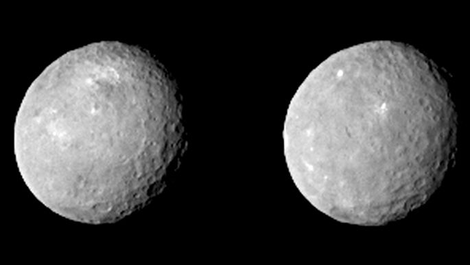 Obě polokoule trpasličí planety Ceres 