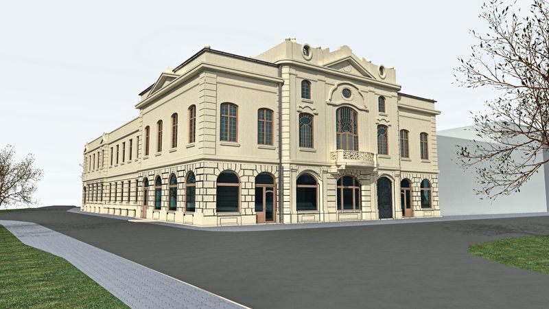 Vizualizace exteriéru Národního domu s béžovou fasádou a hnědými okny už je překonaná.