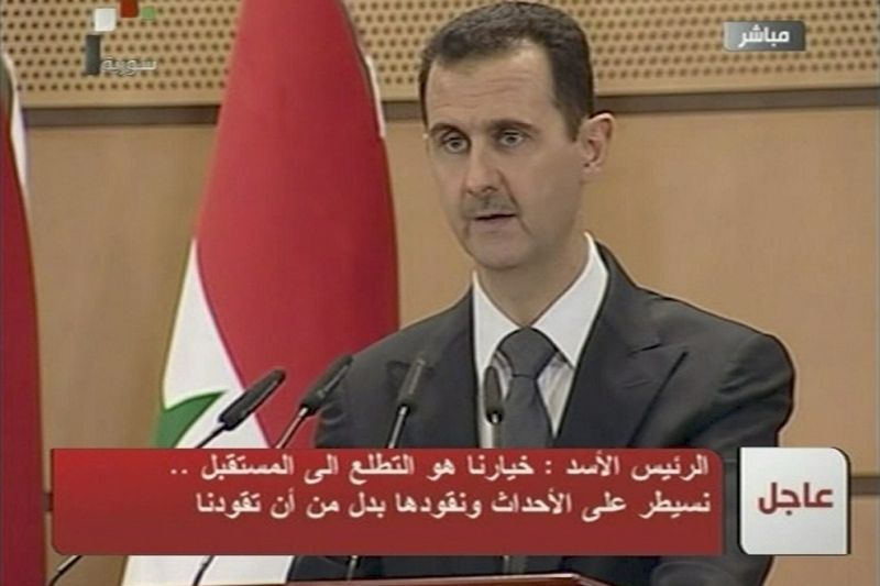 Syrský prezident Bašár Asad při vystoupení na univerzitě v Damašku.