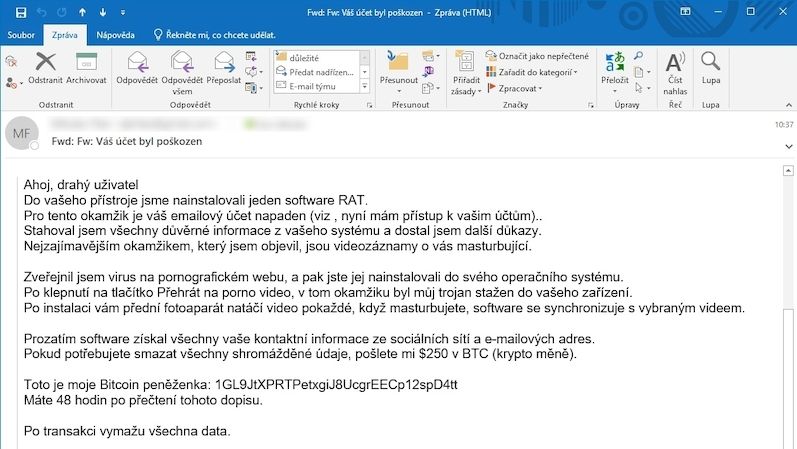 Ukázka podvodného e-mailu