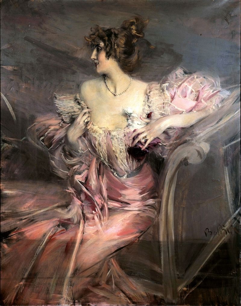 Boldiniho obraz zachytil babičku poslední majitelky bytu, herečku Marthu de Florianovou, „dámu polosvěta“, jak se tehdy říkalo.