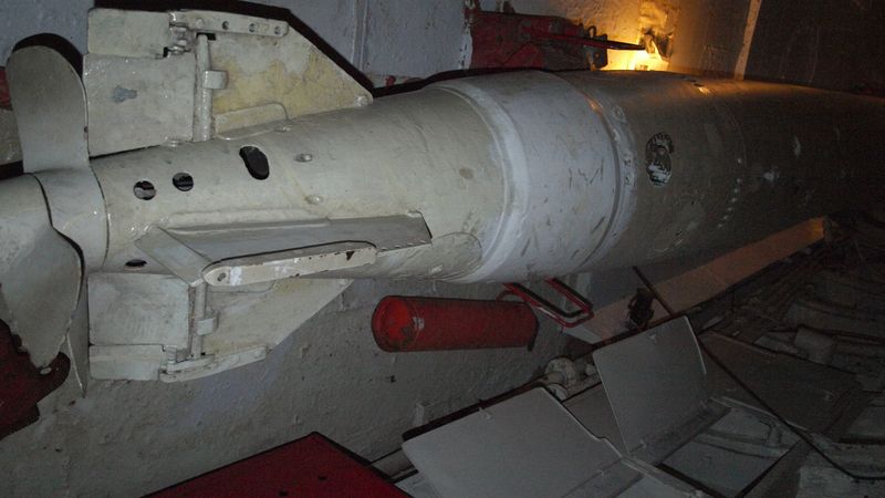 Torpédo z ruské ponorky U 359 vystavené v dánském Nakskově