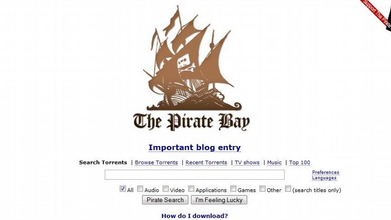Internetové stránky The Pirate Bay
