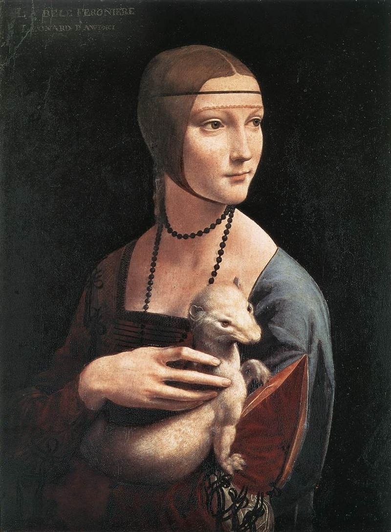 Leonardo da Vinci namaloval Dámu s hranostajem v letech 1483–90 a představuje Cecílii Gallerani, milenku vládce Milána. 