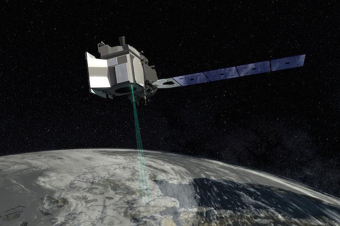 Vizualizace satelitu ICESat-2 nad zemským povrchem