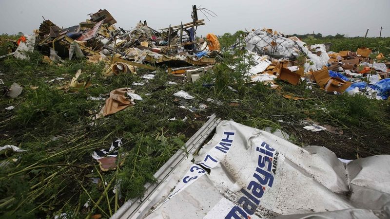 Boeing 777 malajsijských aerolinek, který byl sestřelen nad východní Ukrajinou.