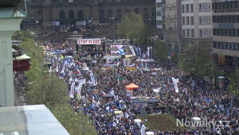 Václavské náměstí zaplněné demonstranty