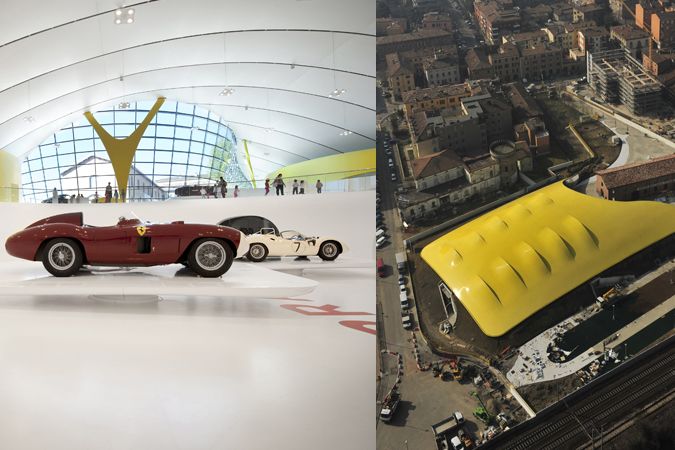 Enzo Ferrari Muzeum mezi ostatními budovami rozhodně vyniká.