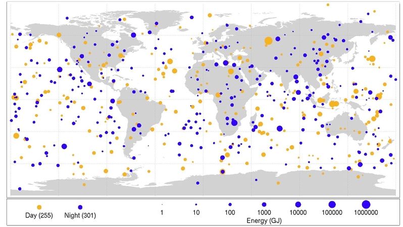 Mapa bolidů, které spadly na Zem v uplynulých 20 letech