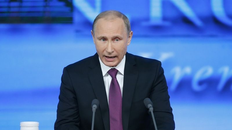 Ruský prezident Vladimir Putin při každoroční tiskové konferenci v Moskvě 