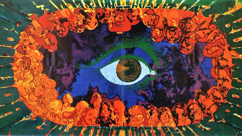 Psychedelické plakáty zdobí především tvarová pestrost (That’s Blues Rock, 1970). 