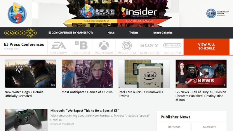 Internetové stránky herního veletrhu E3