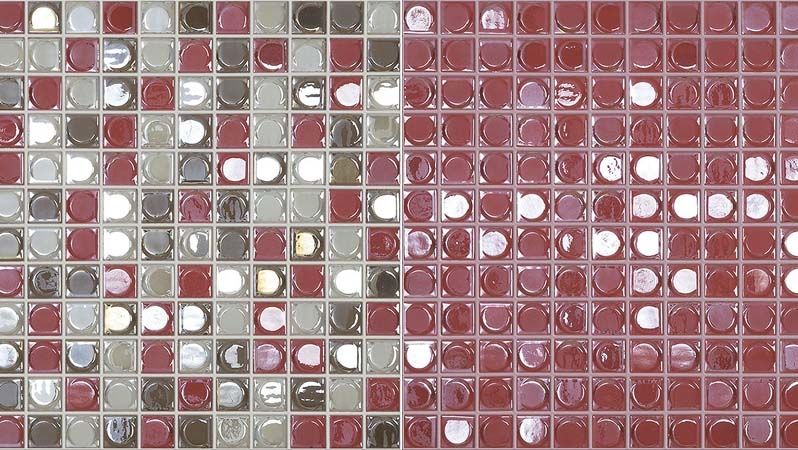 Nový design mozaiky série Aura s 3 D efektem a objemem na povrchu, nové barvy s možnostmi vytvoření zajímavých aplikací, cena 2499 Kč/m2. 