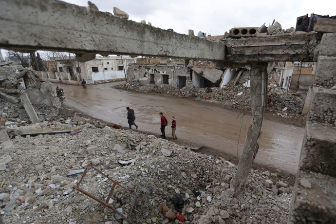 Zničené budovy v syrském Aleppu