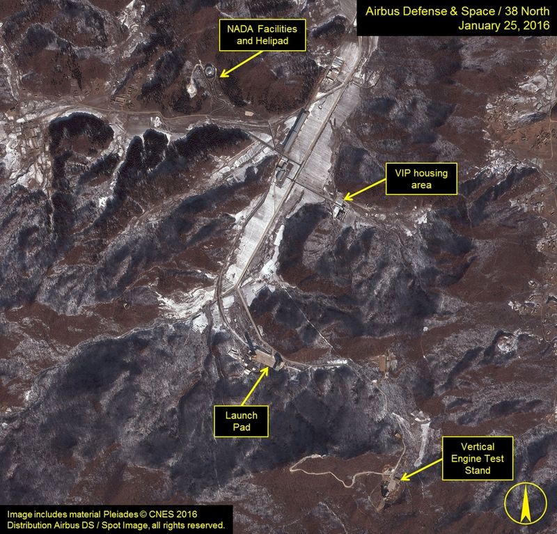 Satelitní snímek severokorejského kosmodromu Sohe