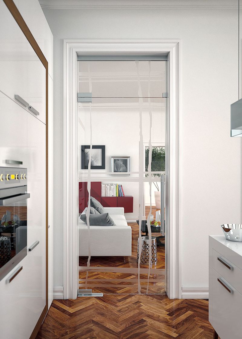 Do malé kuchyně bez okna pustíme přirozené světlo skleněnými dveřmi.