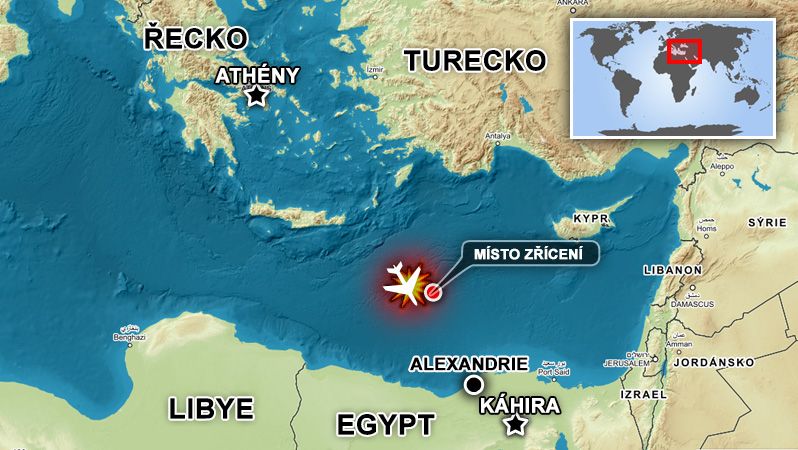 Egyptské letadlo se zřítilo 290 kilometrů severně od Alexandrie