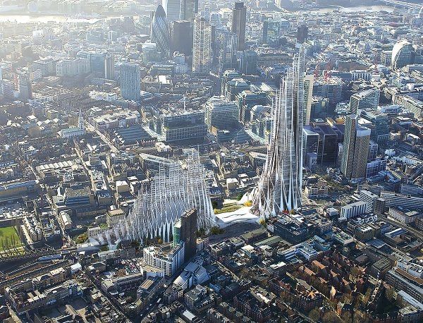 Američané Lisa Albaughová, Ben Bourgoin, Jamie Edindjiklian, Roberto Jenkins a Justin Oh navrhli pro Londýn komplex výškových staveb s názvem High Density Urban Order (Řád ve velmi husté městké zástavbě). Jde o multifunkční objekt složený ze 4 komponentů.