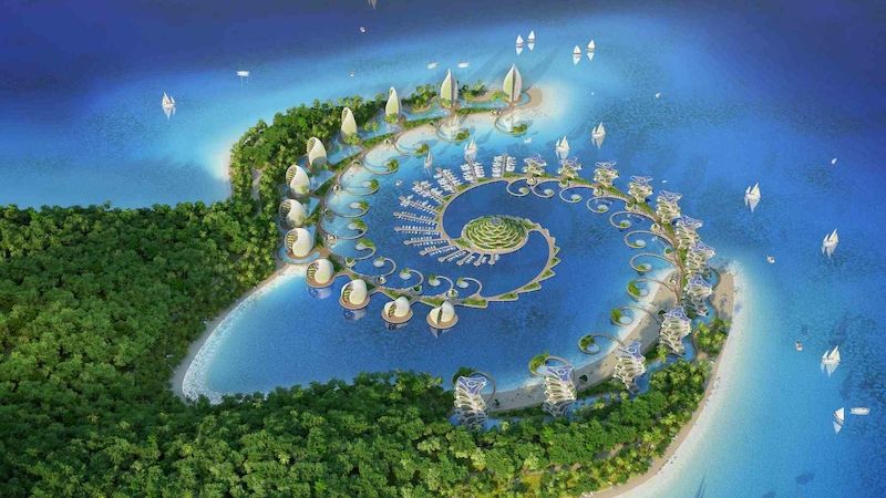 Navrhovaný vzhled eko-resortu Nautilus na filipínském ostrově Palawan