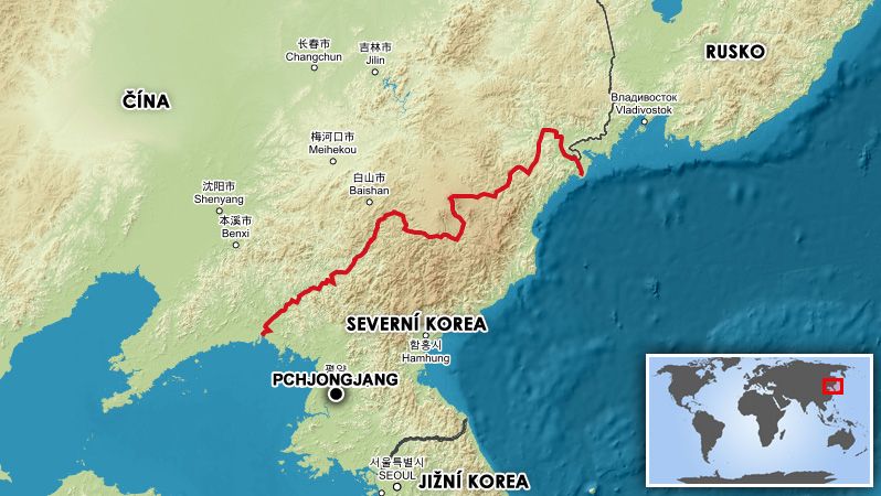 Severokorejská hranice s Čínou a Ruskem