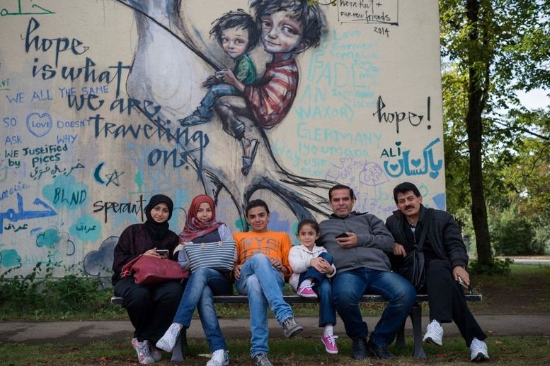 Rodina uprchlíků ze syrského Aleppa v bavorském Mnichově. Snímek ze září 2015