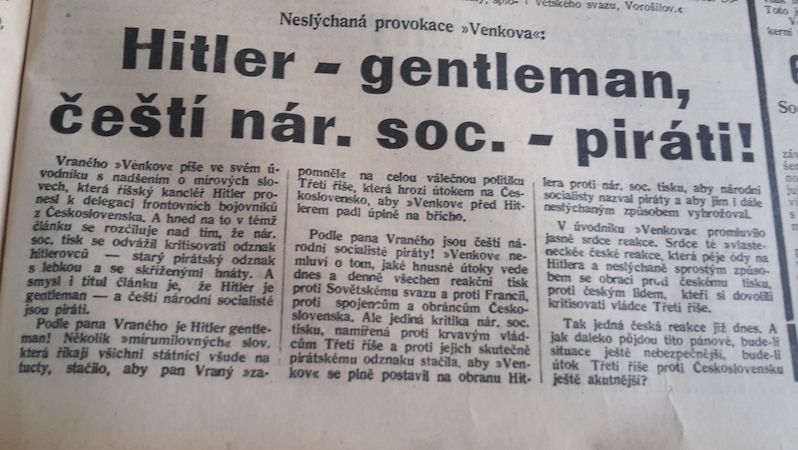 Článek Hitler - gentleman z 24. února 1937, jak vyšel v Rudém právu