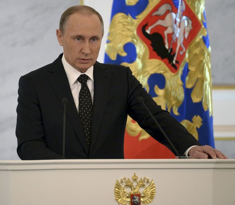 Ruský Prezident Vladimir Putin během projevu o stavu země.  