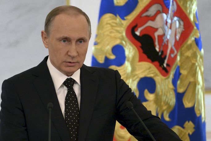 Ruský Prezident Vladimir Putin během projevu o stavu země.  