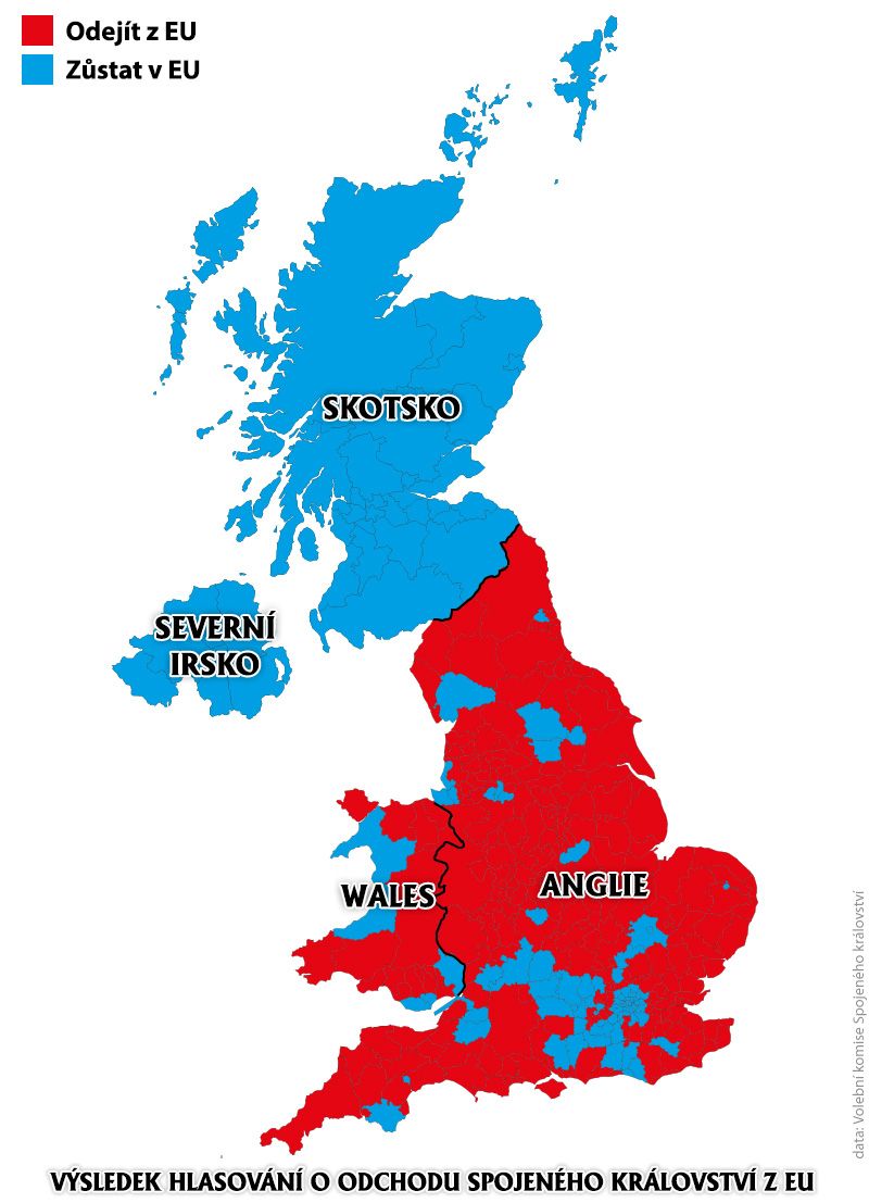 Výsledek hlasování o odchodu Spojeného království z EU