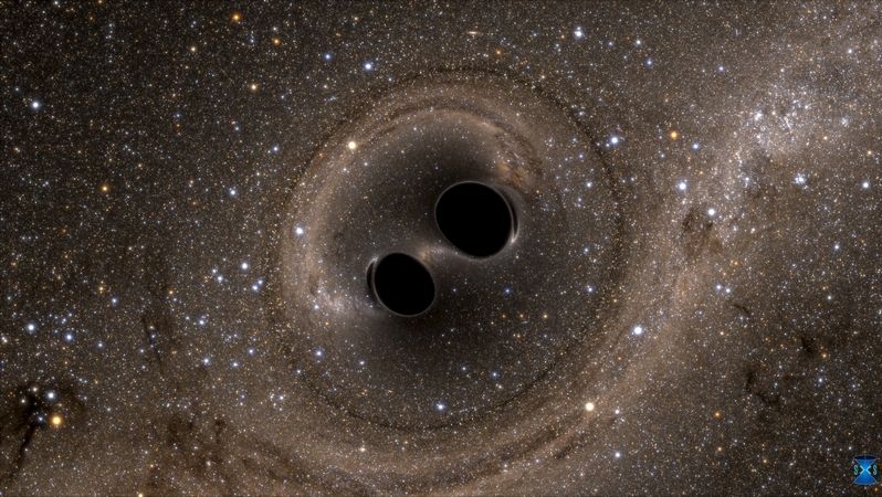 Zaznamenaný střet dvou černých děr na počítačové simulaci.
