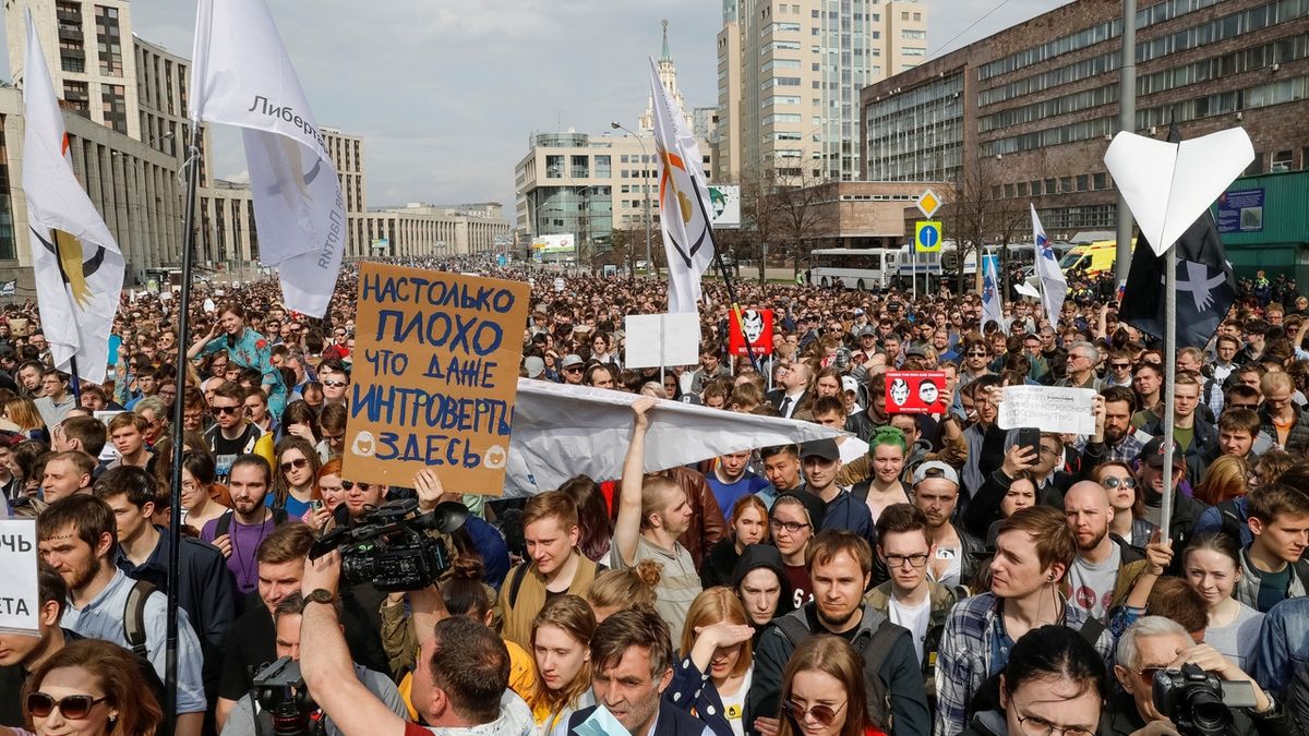 Protest proti blokování Telegramu v Moskvě