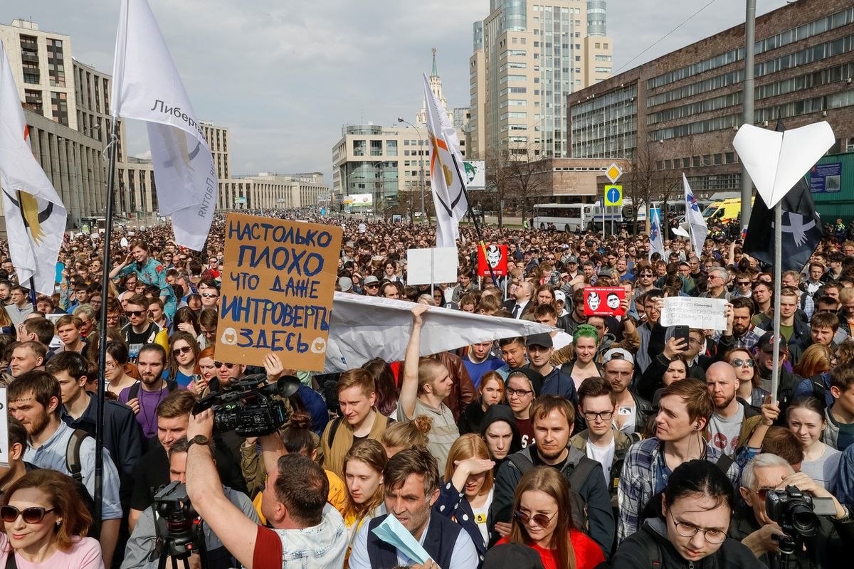 Protest proti blokování Telegramu v Moskvě