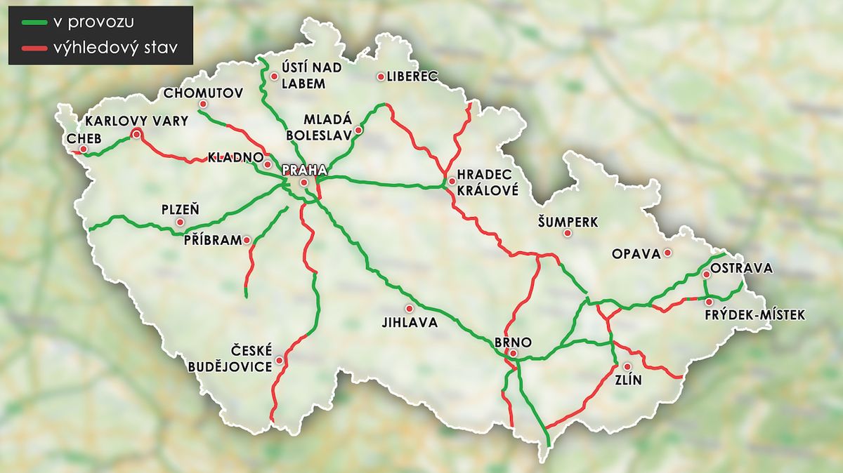 Takto by měla podle ŘSD vypadat dokončená dálniční síť ČR. Zbývá dostavět asi 800 kilometrů.