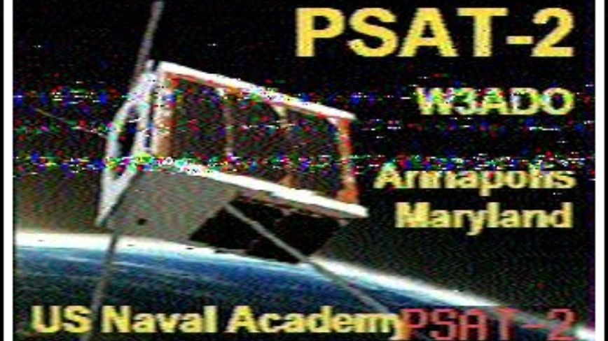 Tento snímek byl vytvořen na Zemi při programování družice PSAT 2 a natvrdo zapsán do její paměti. Zachycuje vizualizaci družice.