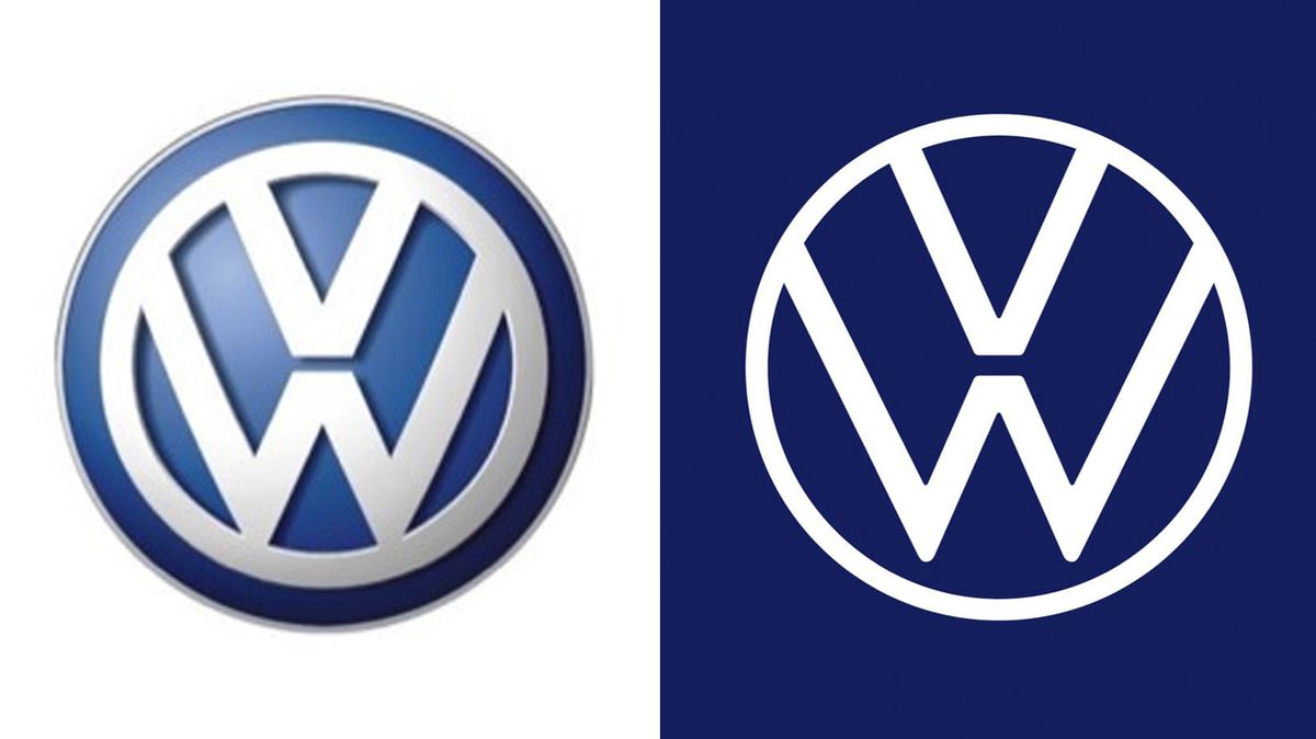 Srovnání starého loga Volkswagenu (vlevo) s novým