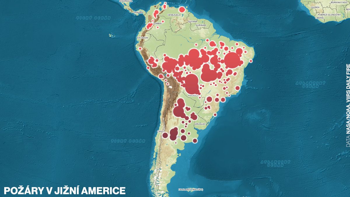 Požáry v Jižní Americe k 22. srpnu 2019