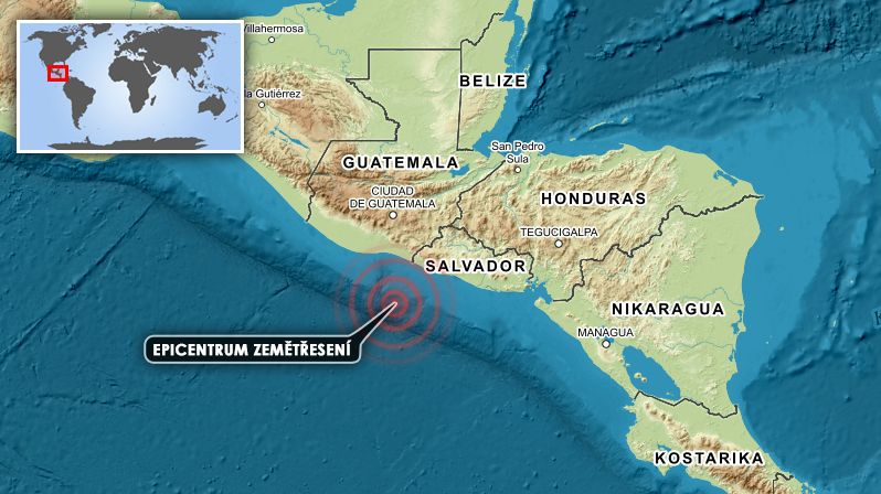 Epicentrum zemětřesení u pobřeží Salvadoru