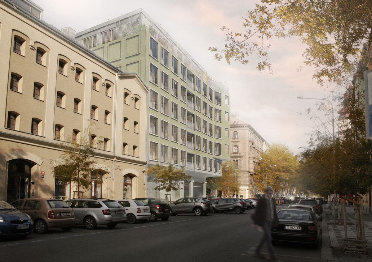 Návrh bytového domu v Karlíně od Barbory Červeňové (ČVUT)